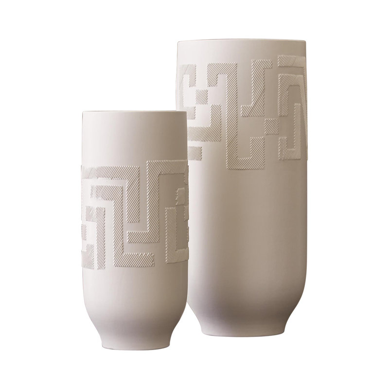 Ancestral Pueblo Inspired Matte White Ceramic Vase 16"x7.25"