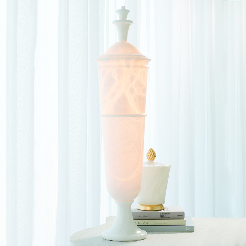 Cycladic Alabaster White LED Touch Table Lamp with Glass Shade