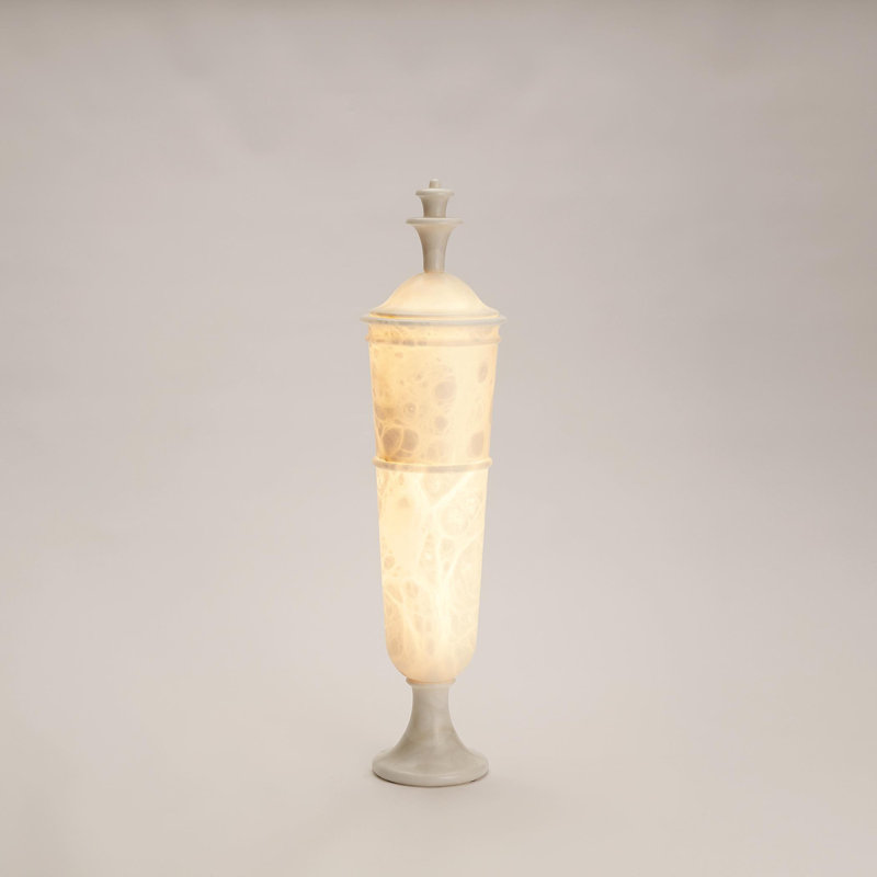 Cycladic Alabaster White LED Touch Table Lamp with Glass Shade