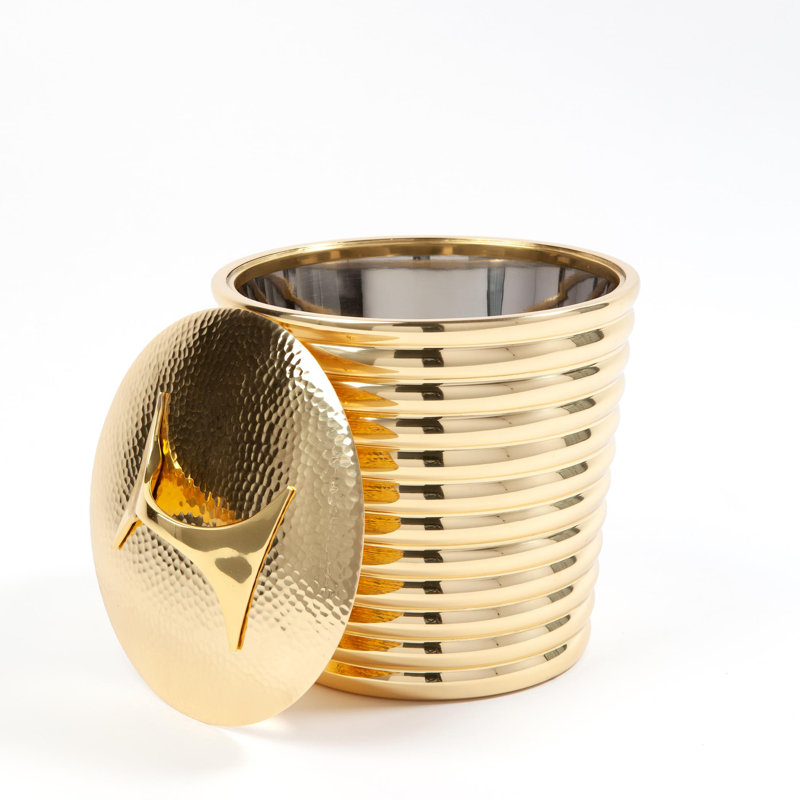 Polished Brass Ridged Ice Bucket with Stainless Steel Liner
