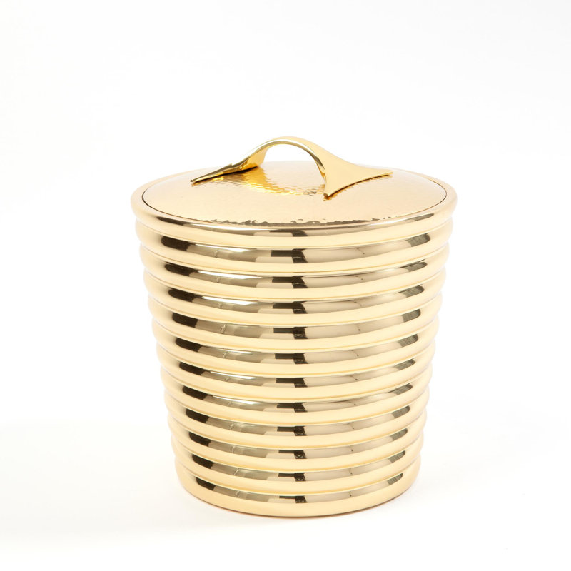 Polished Brass Ridged Ice Bucket with Stainless Steel Liner