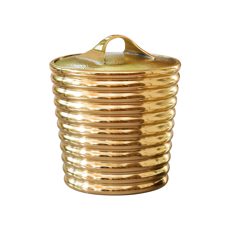 Polished Brass Ridged Ice Bucket with Stainless Steel Liner