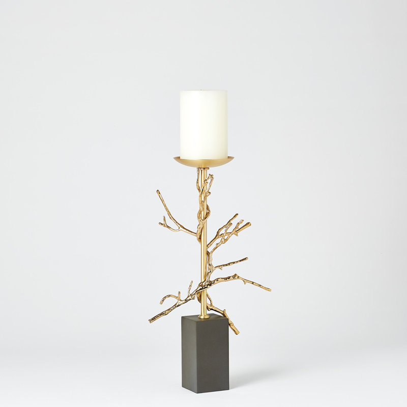 19'' Brass Twig Candlestick with Black Base