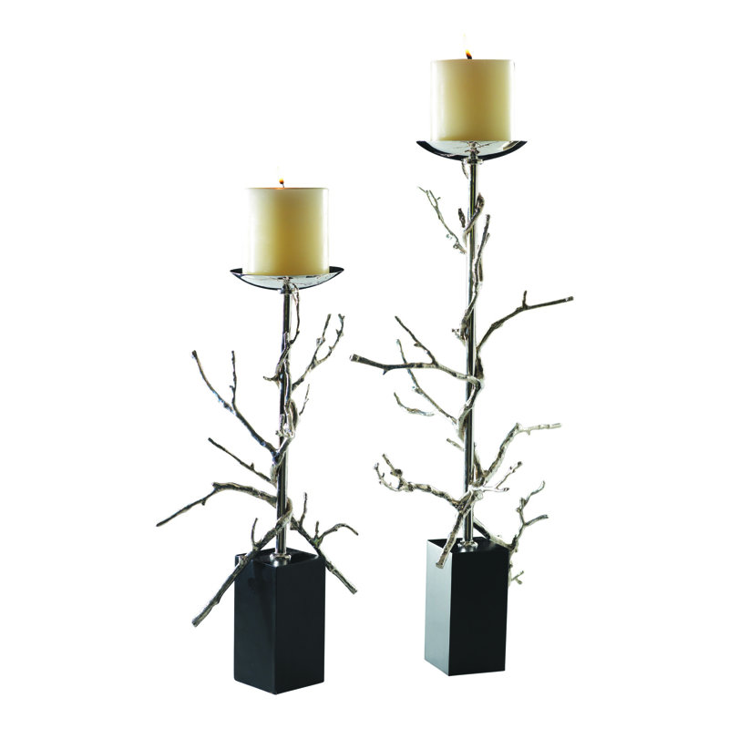 19'' Brass Twig Candlestick with Black Base