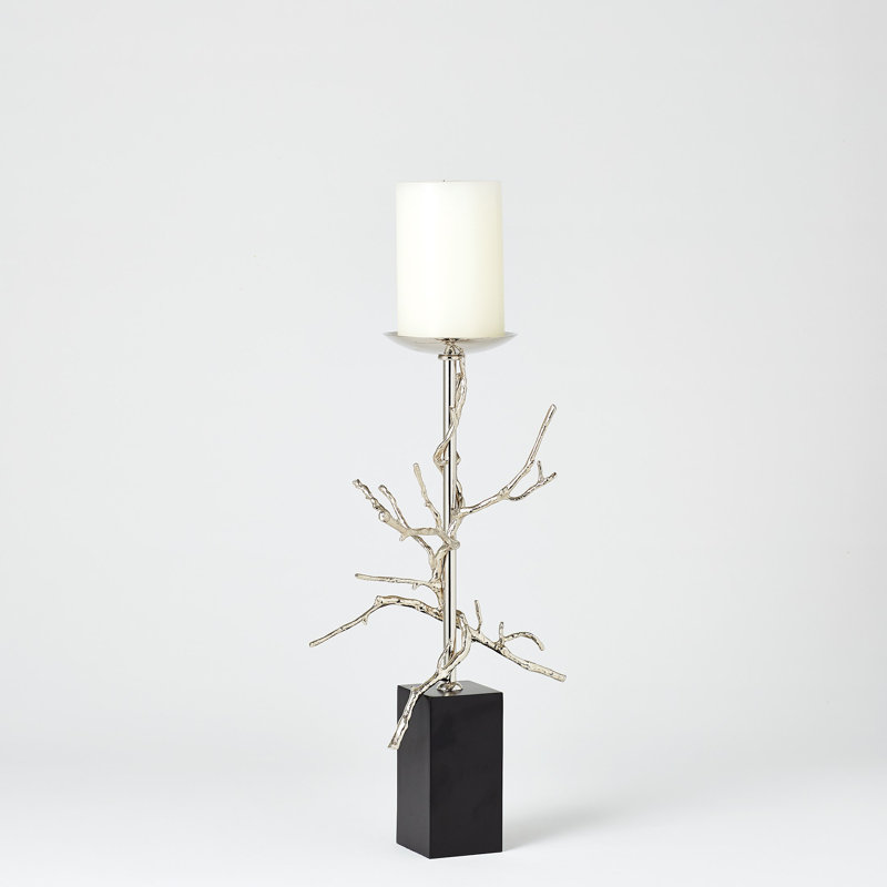 19'' Brass Twig Candlestick with Black Base