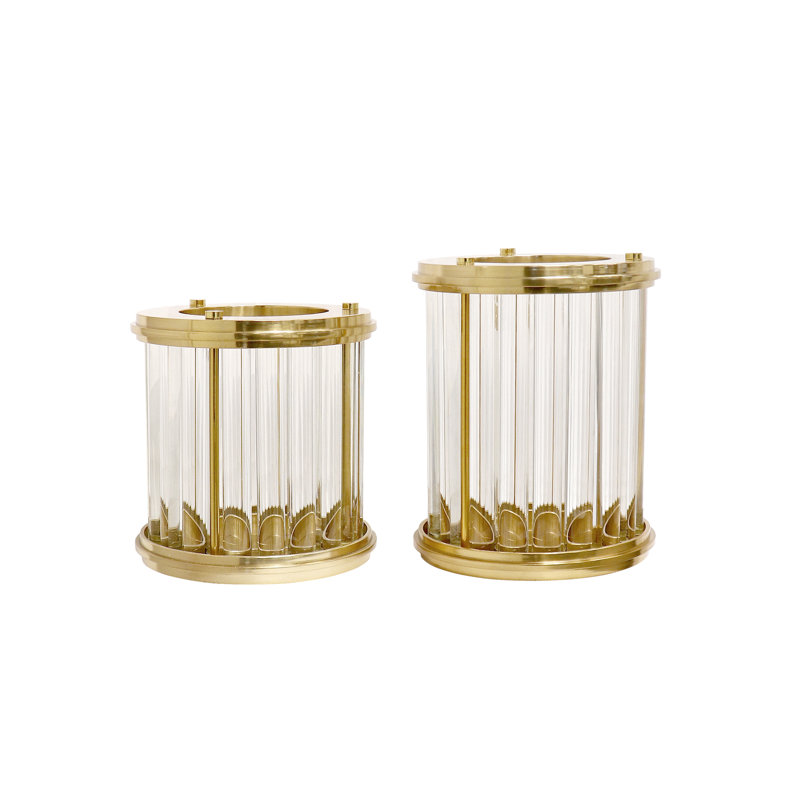 Gold and Clear Lucite Hurricane Candle Holder