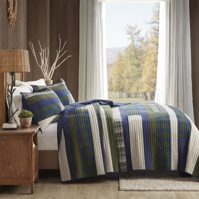 Blue Reversible Full Cotton Quilt Set