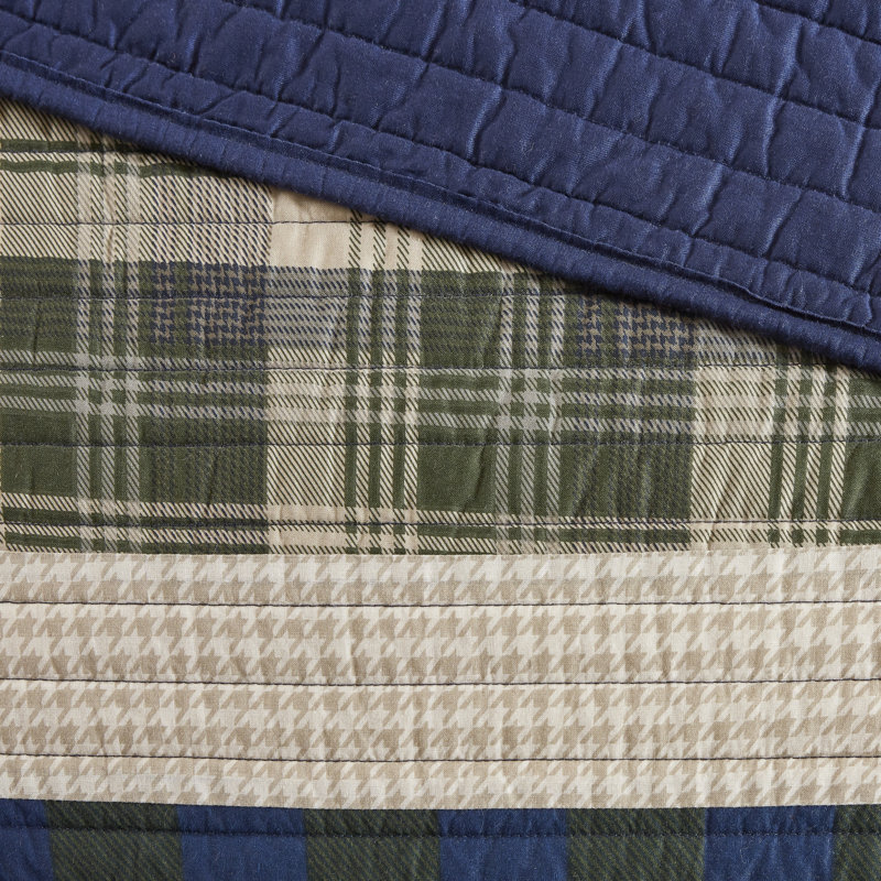 Blue Reversible Full Cotton Quilt Set