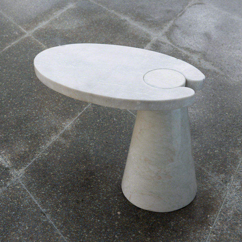 Round White Marble Stone Cantilever Table, 18" x 22.25"