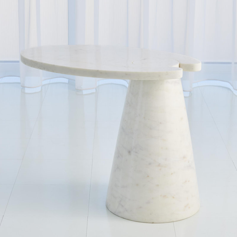 Round White Marble Stone Cantilever Table, 18" x 22.25"