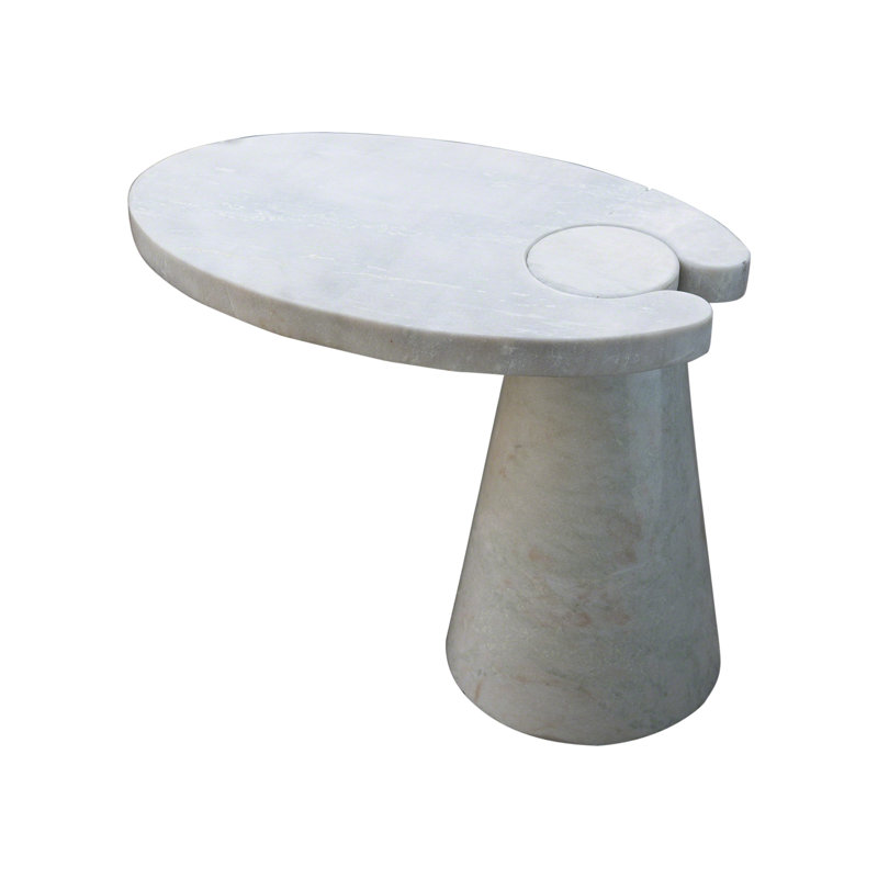 Round White Marble Stone Cantilever Table, 18" x 22.25"
