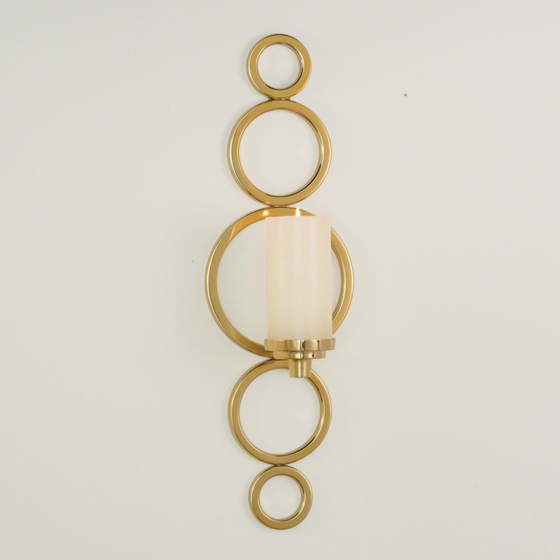 Beveled Progressive Brass Ring Wall Sconce for 3" Pillar Candle