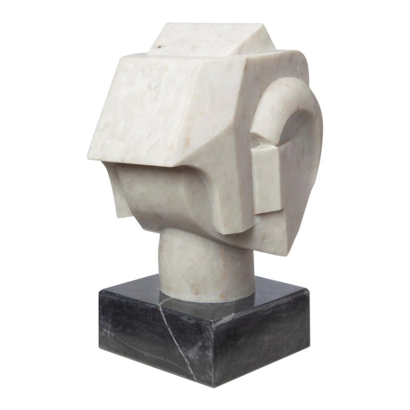 Handcrafted White Marble Abstract Bust with Black Base