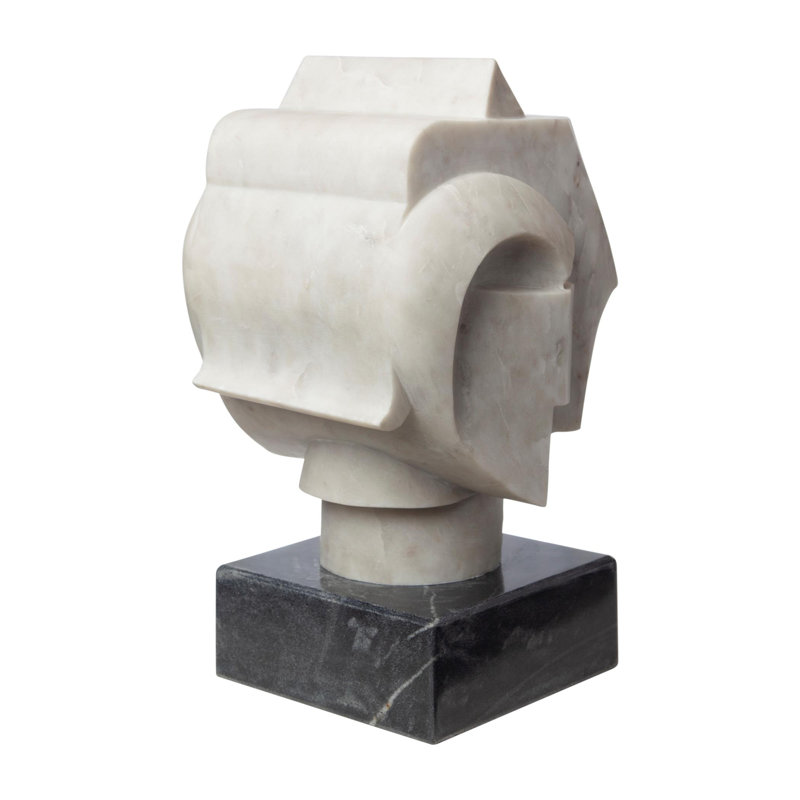 Handcrafted White Marble Abstract Bust with Black Base