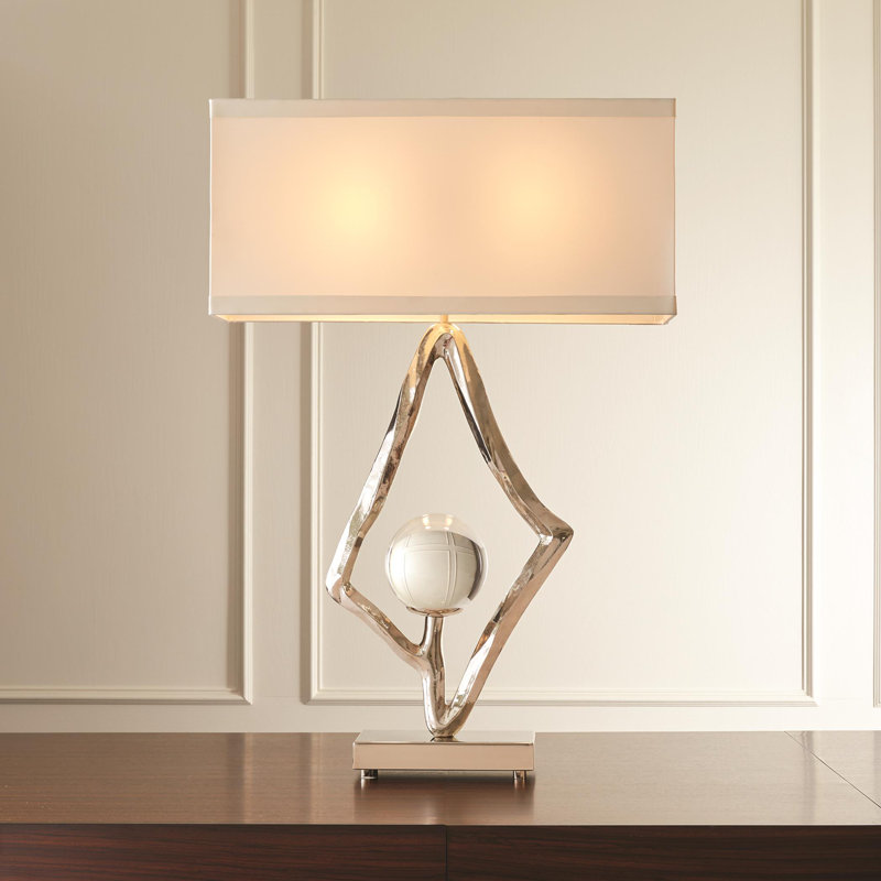Vintage Inspired Nickel Finish 2-Light Lamp with Crystal Sphere