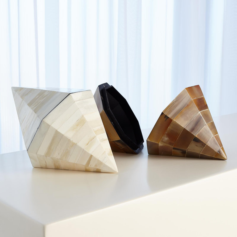 Geometric Brown Horn Wood Lidded Box