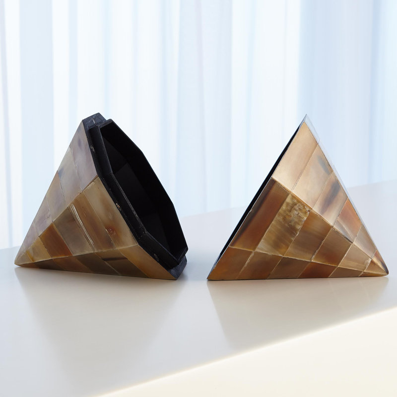 Geometric Brown Horn Wood Lidded Box