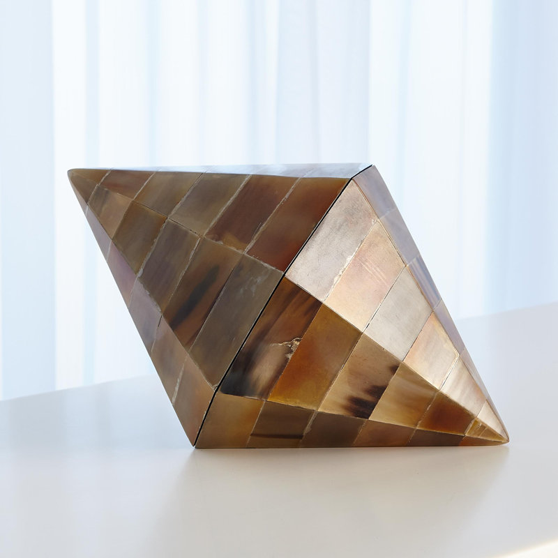 Geometric Brown Horn Wood Lidded Box