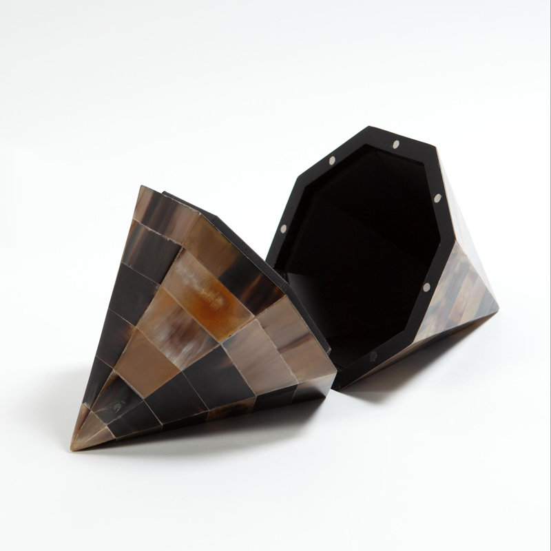 Geometric Brown Horn Wood Lidded Box