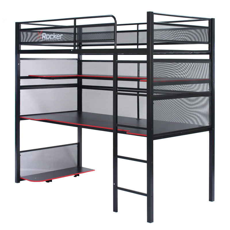 Loft Twin Upholstered Gaming Bunk Bed with Metal Frame and Drawer