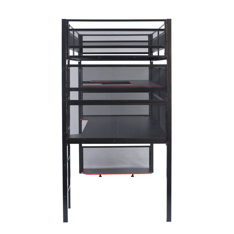 Loft Twin Upholstered Gaming Bunk Bed with Metal Frame and Drawer