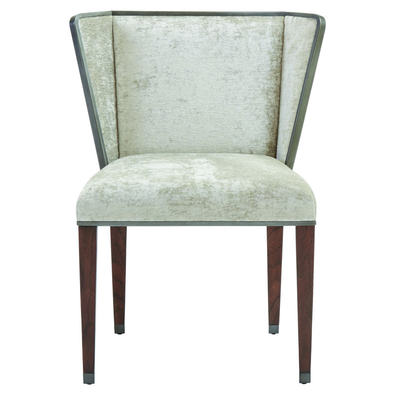 Argento Pewter Velvet Accent Chair with Dark Walnut Legs