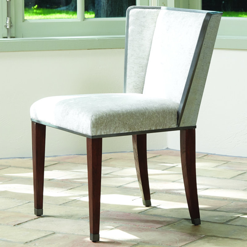 Argento Pewter Velvet Accent Chair with Dark Walnut Legs