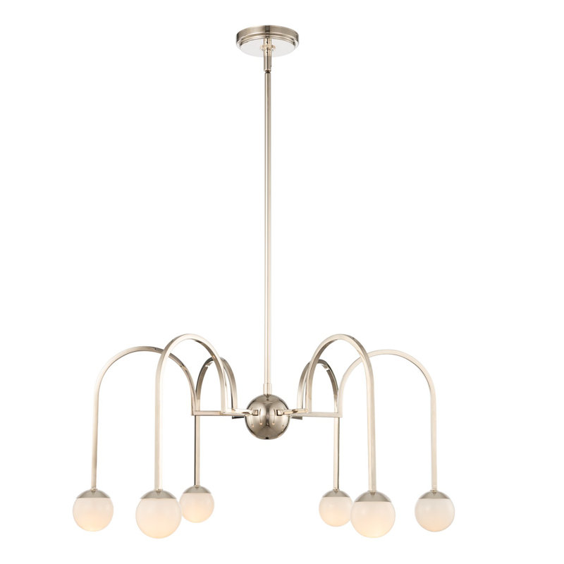 Polished Nickel 6-Light Drum Chandelier with Glass Orbs