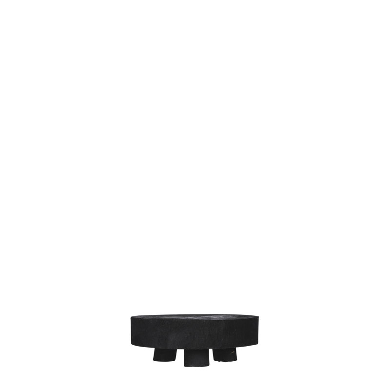 Black Round Solid Wood Ottoman and Coffee Table Tray