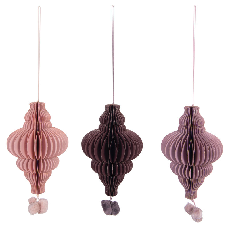 Pink and Purple Paper Hanging Ornament Set, 3 Pieces
