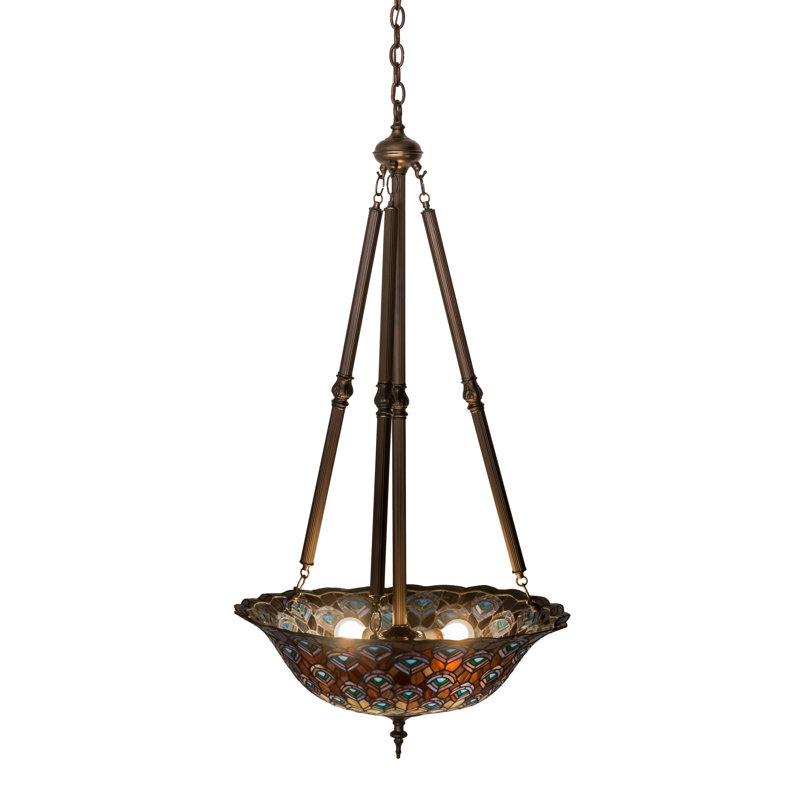 Elegant Bronze 4-Light Indoor/Outdoor Tiffany Pendant