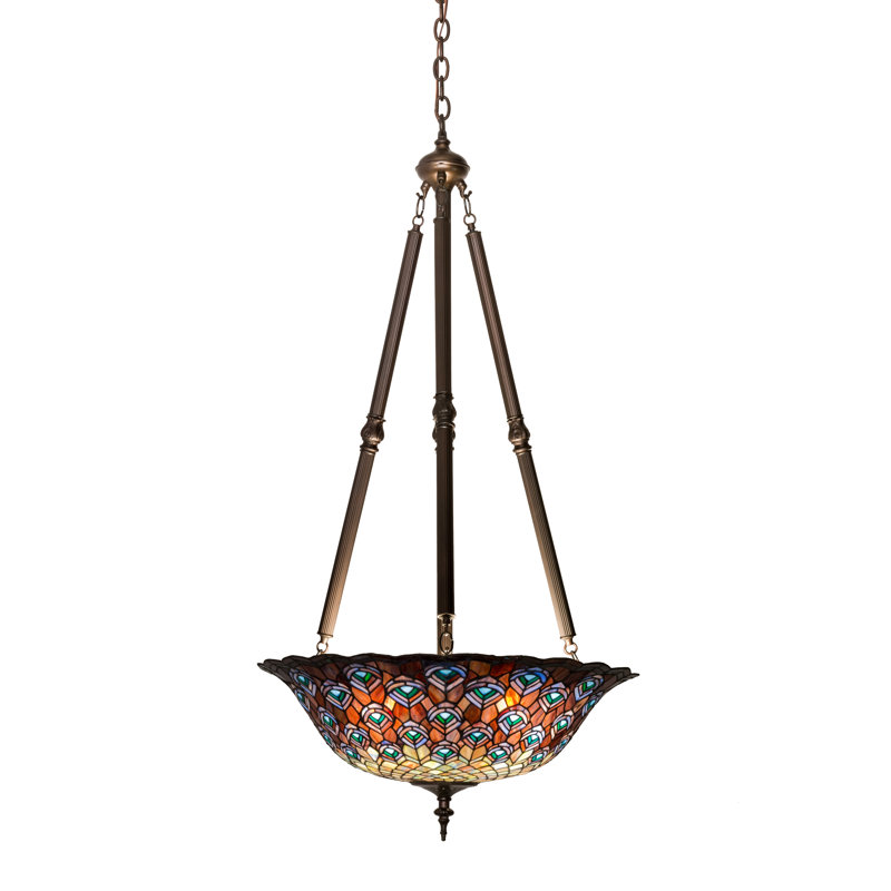 Elegant Bronze 4-Light Indoor/Outdoor Tiffany Pendant