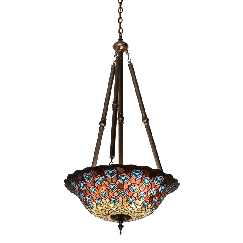 Elegant Bronze 4-Light Indoor/Outdoor Tiffany Pendant