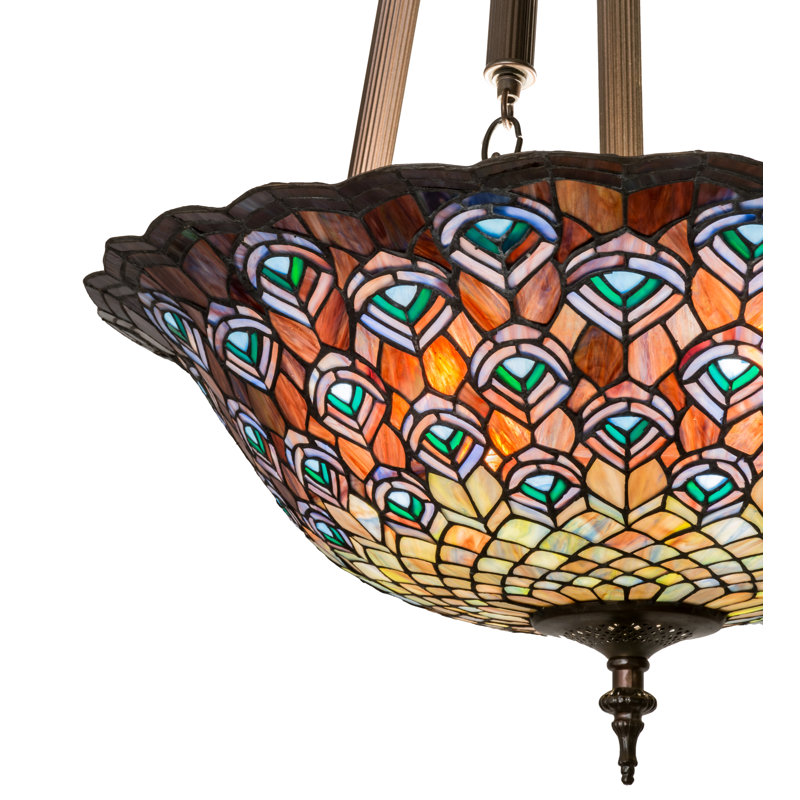 Elegant Bronze 4-Light Indoor/Outdoor Tiffany Pendant