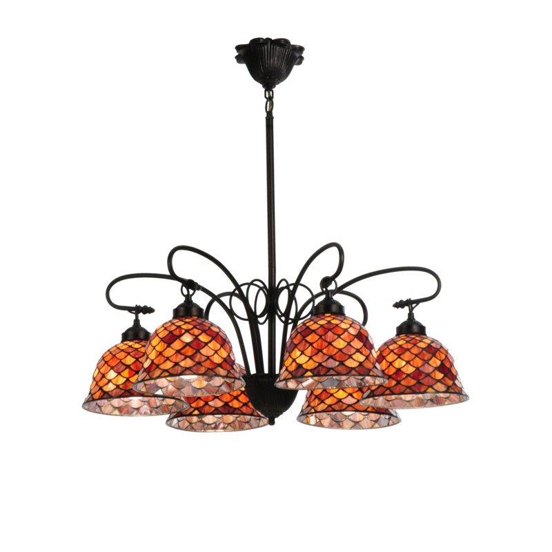 Elegant Bronze Crystal 6-Light Chandelier with Fishscale Pattern