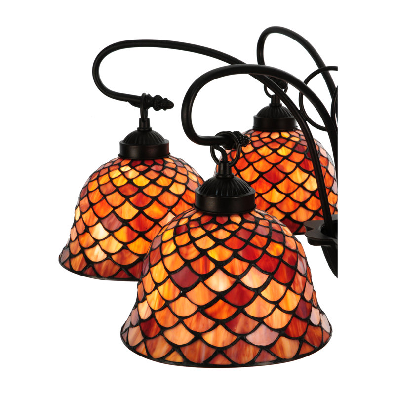 Elegant Bronze Crystal 6-Light Chandelier with Fishscale Pattern