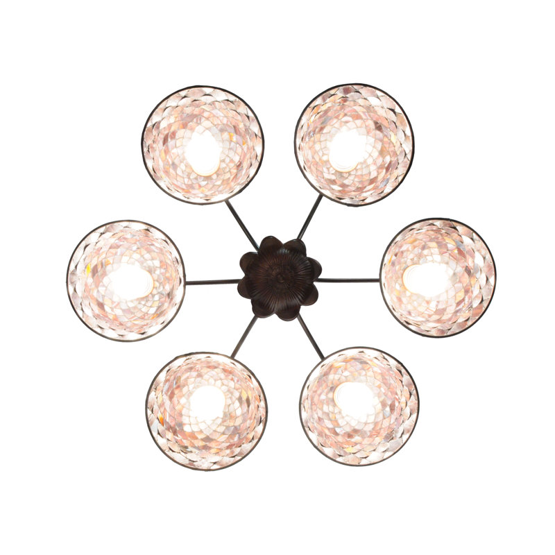 Elegant Bronze Crystal 6-Light Chandelier with Fishscale Pattern