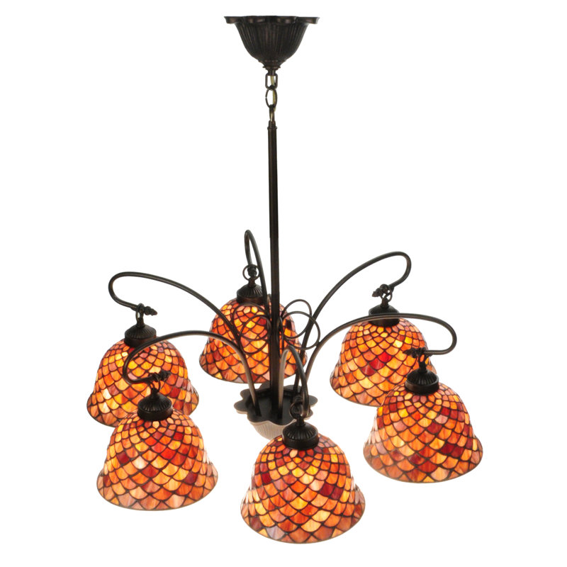 Elegant Bronze Crystal 6-Light Chandelier with Fishscale Pattern