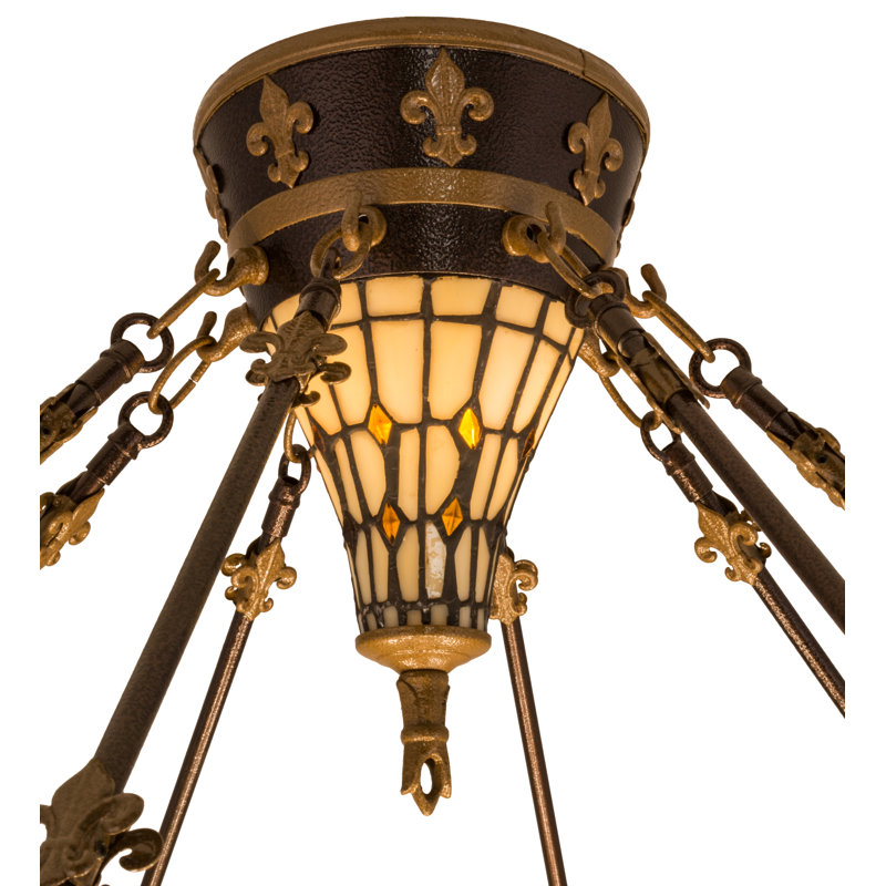 Majestic Fleur-de-Lis 36" Stained Glass Pendant in Mahogany Bronze