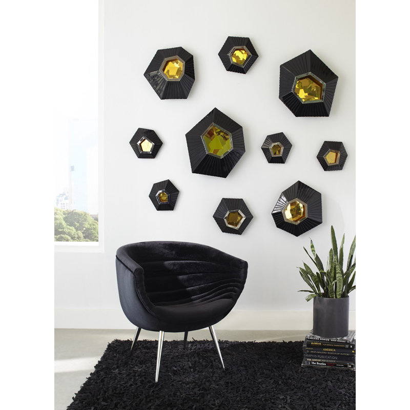 Large Black and Gold Hexagon Wall Tile with Mirror
