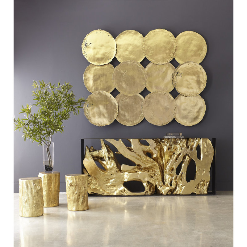 Small Gold Leaf Resin Log Accent Stool