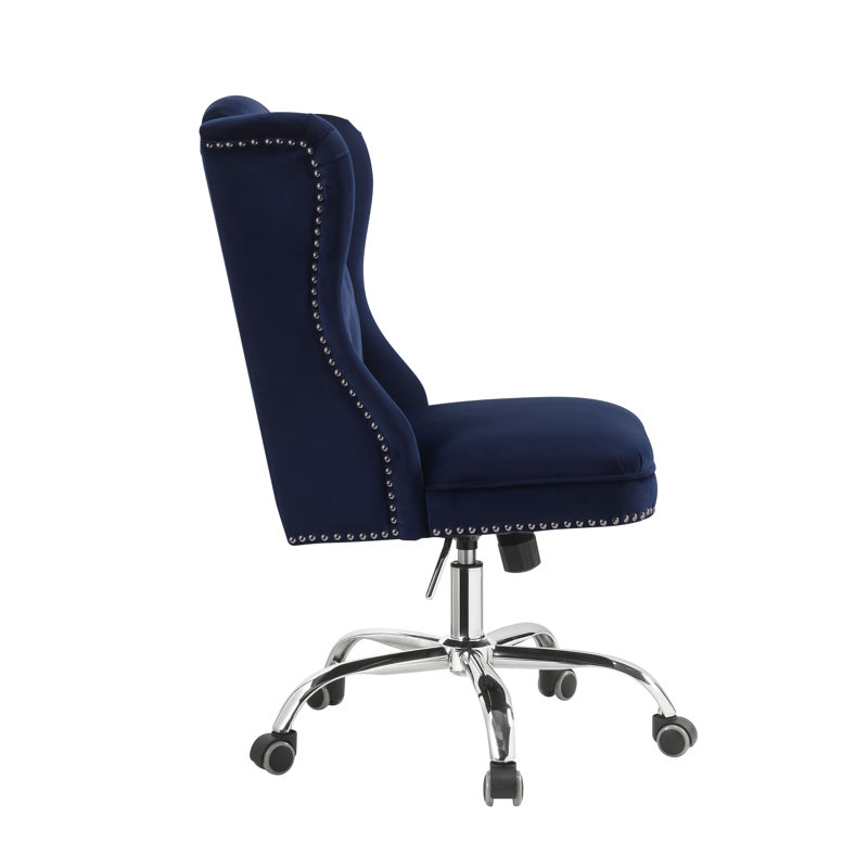 Midnight Blue Velvet Swivel Office Chair with Metal Base