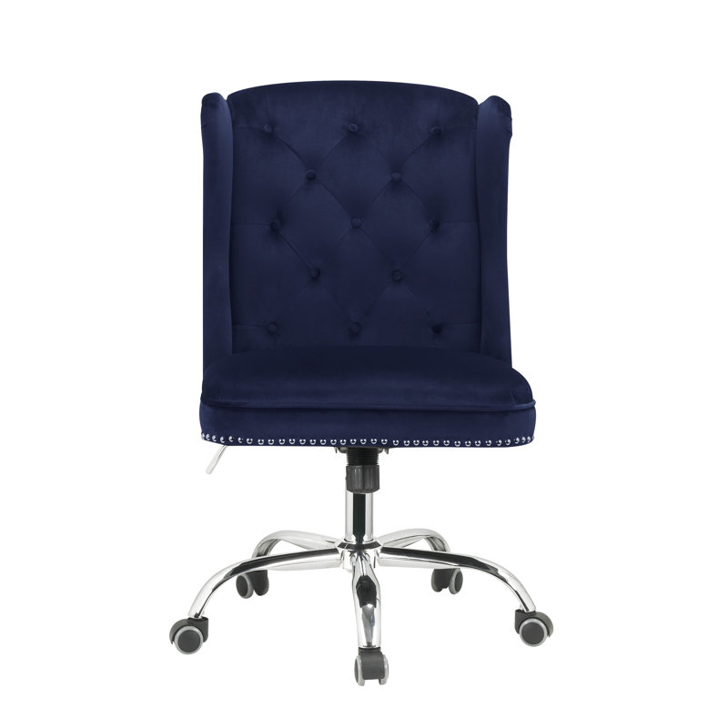 Midnight Blue Velvet Swivel Office Chair with Metal Base
