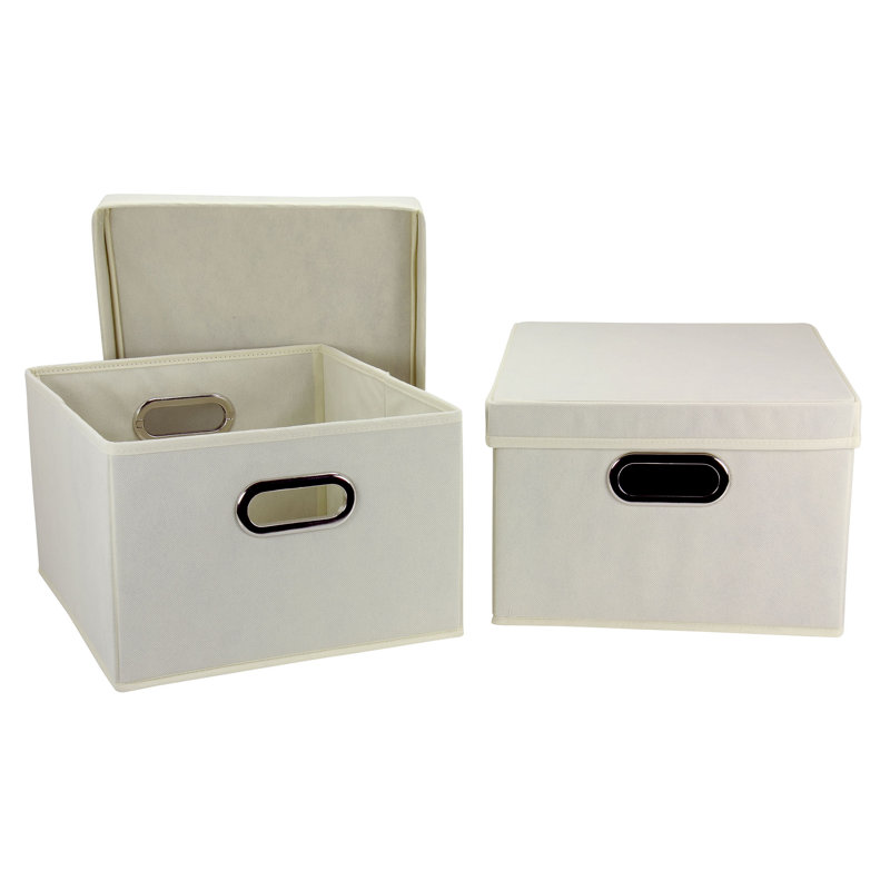 Natural Fabric Collapsible Lidded Storage Cube 2-Pack