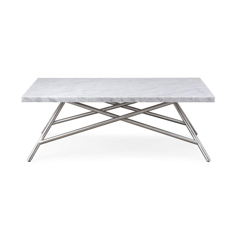 Modern White Marble Rectangular Coffee Table with Stainless Steel Base