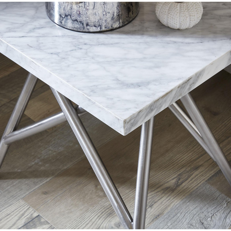 Modern White Marble Rectangular Coffee Table with Stainless Steel Base