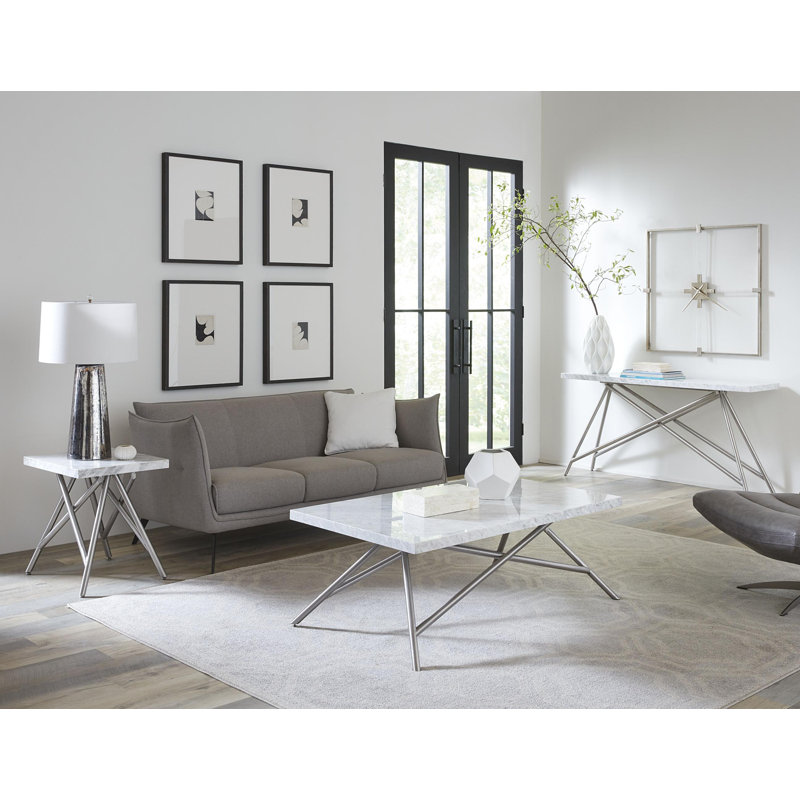 Modern White Marble Rectangular Coffee Table with Stainless Steel Base