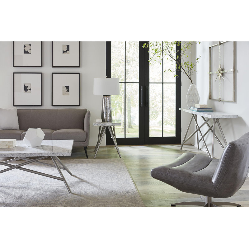 Modern White Marble Rectangular Coffee Table with Stainless Steel Base