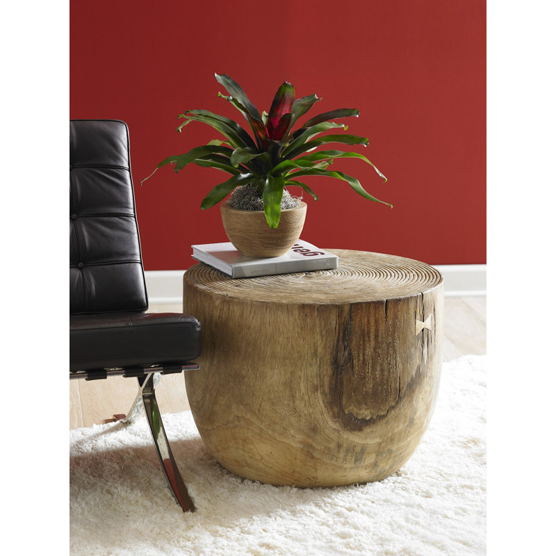 Natural Solid Wood Round Drum End Table