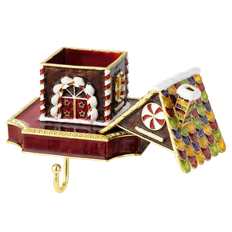Multicolor Pewter and Gold Gingerbread House Stocking Holder